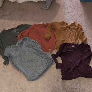 American Eagle Outfitters Long Sleeve Tops - Gray, Rust, Mustard, Purple